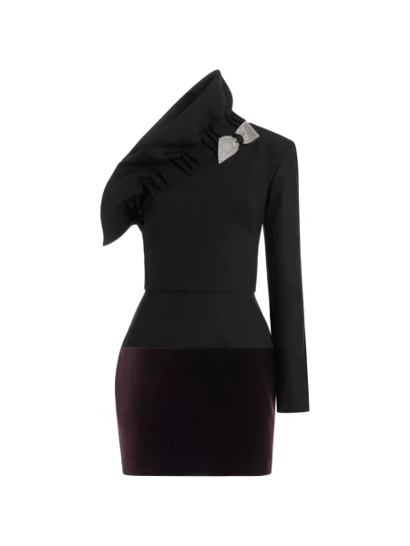 Rochie mini Genny cu funde cu un umăr gol negru