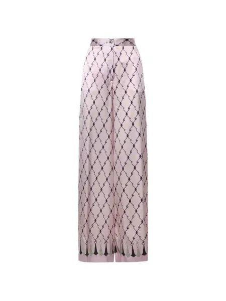 Pantaloni Genny de mătase cu imagine roz