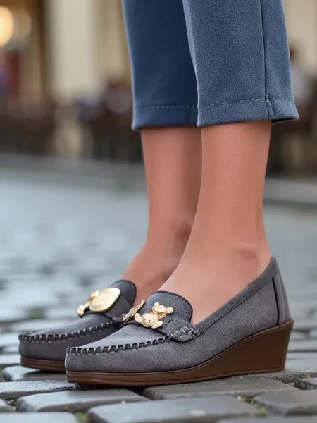 Mokasíny Resti na klínovém podpatku modré