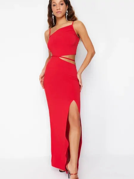 Lung rochie de seară Trendyol tricotate roșu