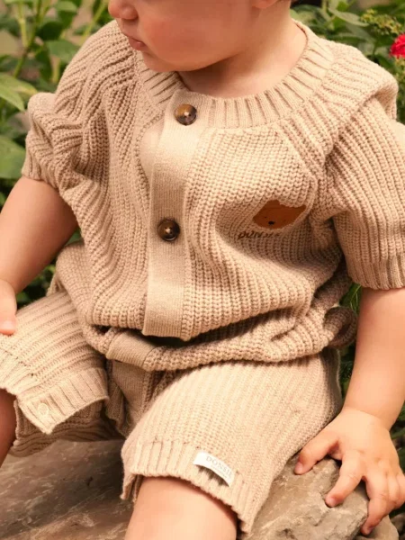 Donsje gyapjú baba pizsama Dantje Jumpsuit Bear bézs