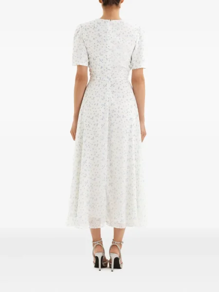 Rochie midi Post Meridiem cu model floral până la genunchi de costum alb
