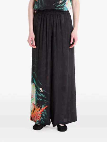 Pantaloni palazzo Desigual cu imprimeu tropical negru