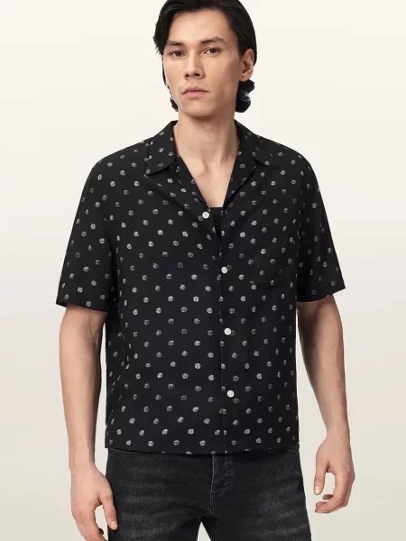 AllSaints koszula z dodatkiem lnu UPTON czarna
