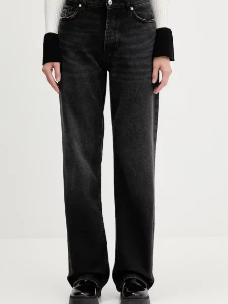Jeansy z szeroką nogawką z mieszanki bawełny Hugo czarne