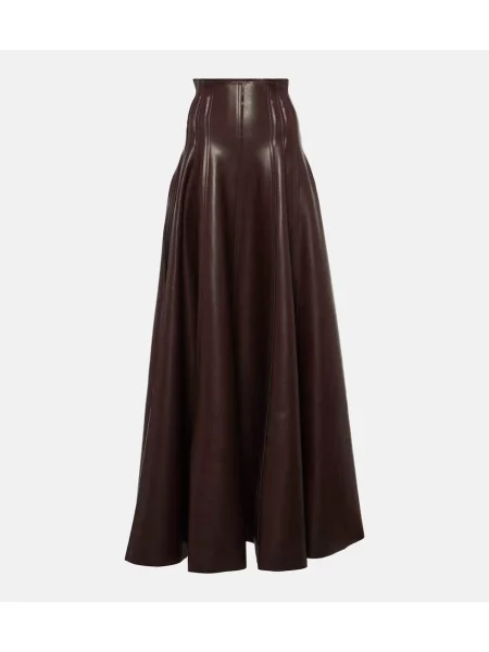 Maksi spódnica skórzana Norma Kamali plisowana brązowa
