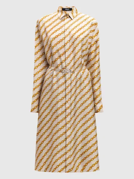 Сукня-сорочка Chain Stripes із шовку Versace бежева