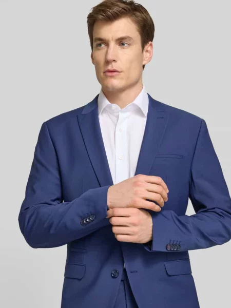 Marynarka w kroju slim fit na 2 z dodatkiem żywej wełny model Castello' Cinque niebieska