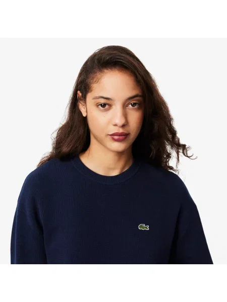 Lacoste Sweter Z Okrągłym Dekoltem Relaxed Fit granatowy