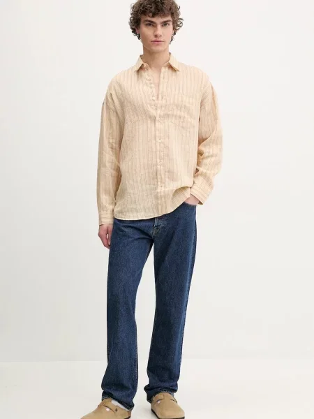 Сорочка з льону Sunflower relaxed класичний комір бежевий