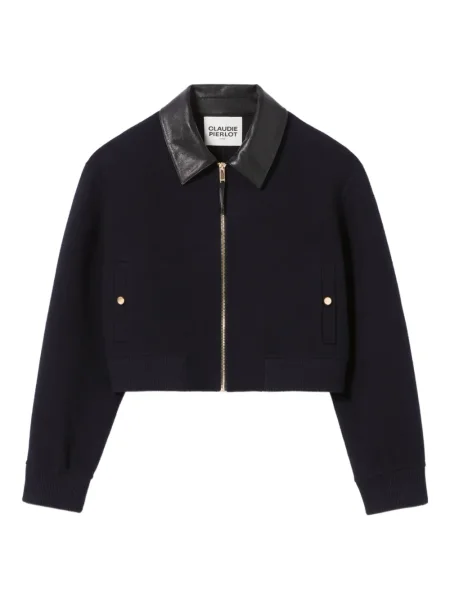Kołnierzykowy kurtka skórzana Claudie Pierlot niebieska