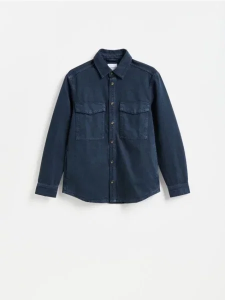 Reserved Cămașă din denim regular fit metalizat albastru
