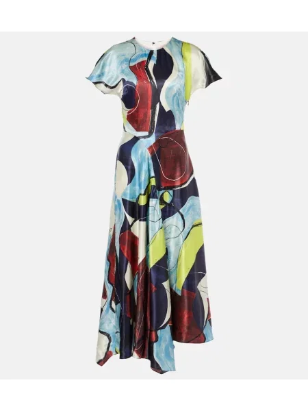 Satenska midi obleka Roksanda s potiskom