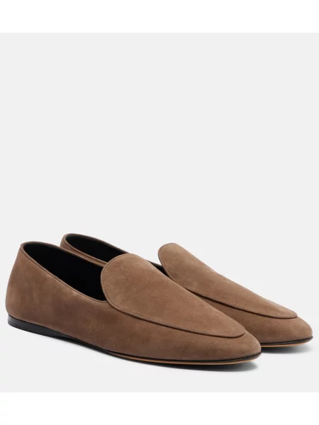 Pantofi loafer The Row din piele de căprioară maro