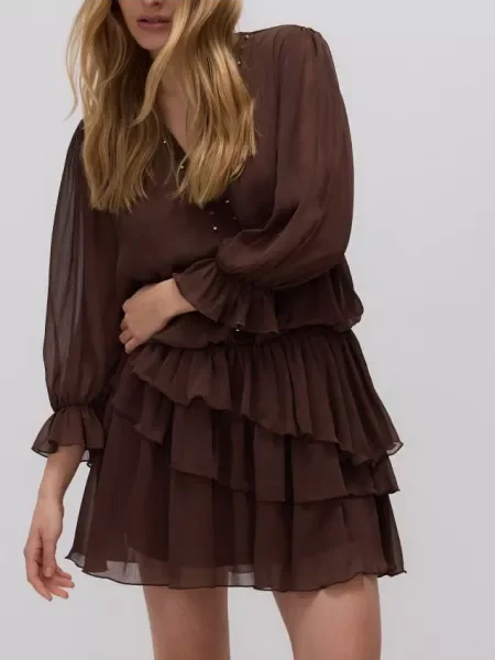 Reserved Сукня-міні з оборками коричневий