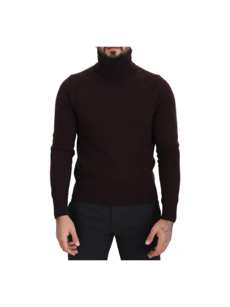 Sweter z golfem Dolce And Gabbana wełniany z wysokim kołnierzem brązowy