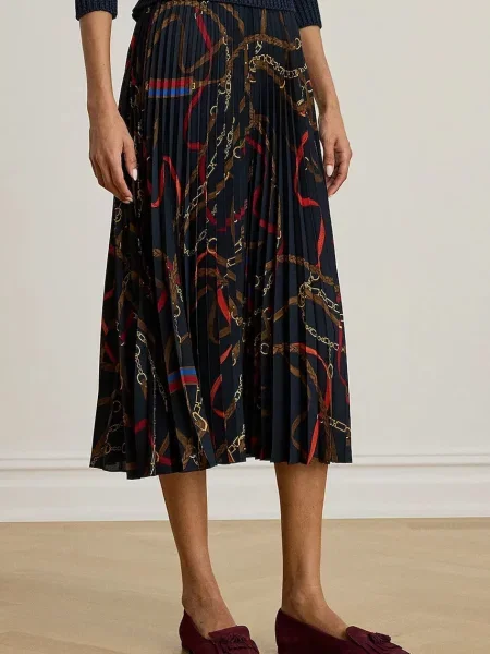 Sukně Lauren Ralph Lauren tmavomodrá midi áčková