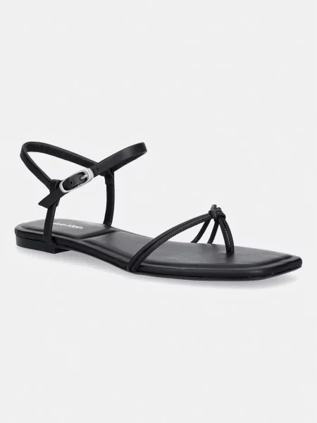 Calvin Klein sandale pentru femei SQUARE FLAT SANDAL STRAP LTH negru