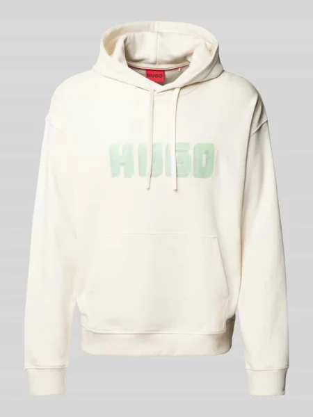 Bluza z kapturem i nadrukiem z logo model ‘Diqerio’ Hugo beżowa
