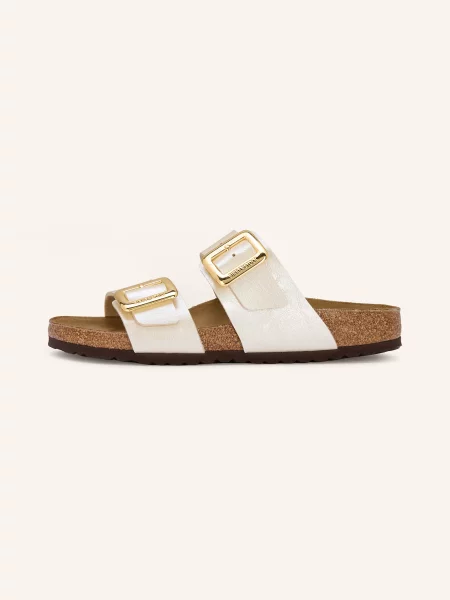Klapki Birkenstock na sprzączkę zamszowe białe