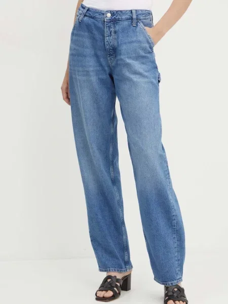 Дънки Calvin Klein Jeans с висока талия синьо