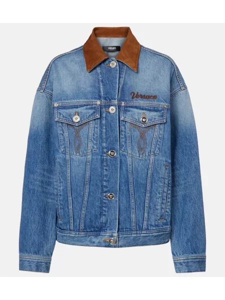 Geacă de blugi Versace din piele de căprioară albastru
