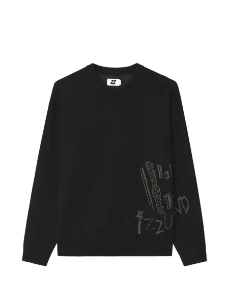 Pulover Izzue cu imagine cu decolteu rotund negru