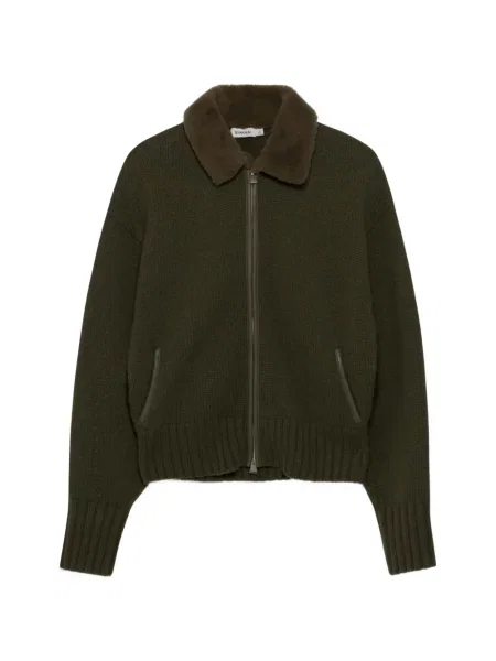 Gulerat cardigan Simkhai din piele de oaie verde