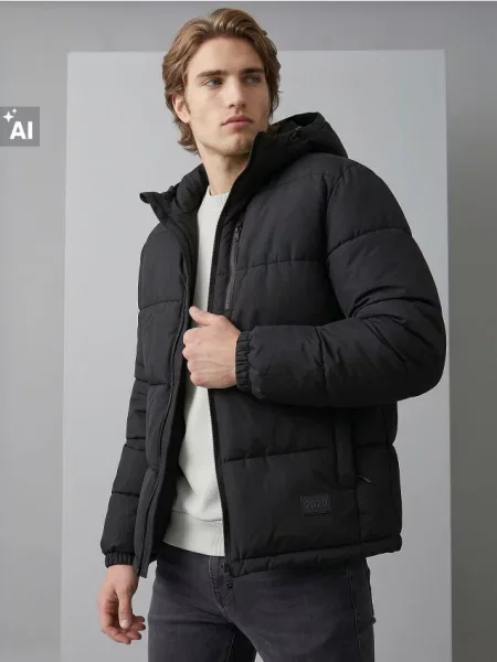 Sinsay Bunda puffer s kapucí černá