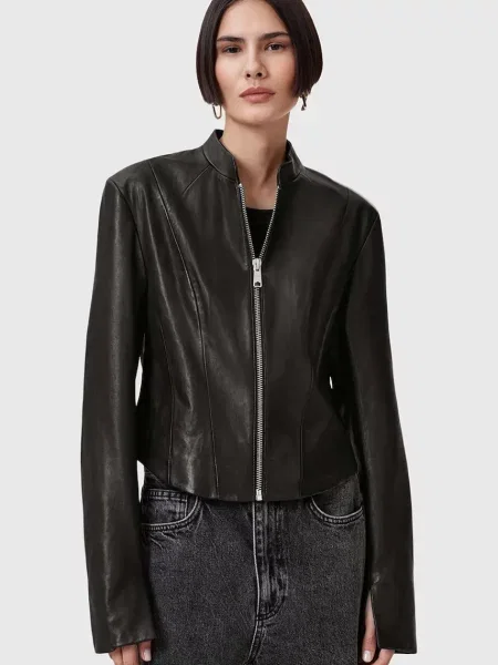 AllSaints kurtka skórzana SADLER przejściowa czarny