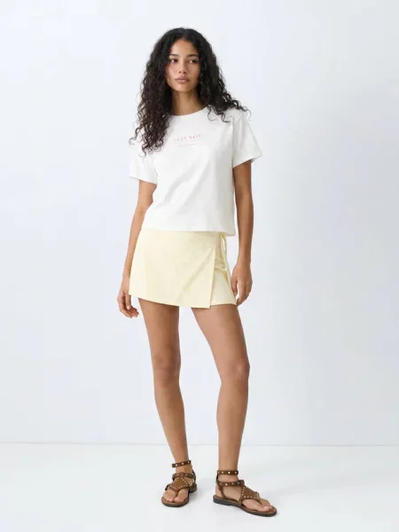 Wzorzysty t-shirt złamana biel Teen XXS MANGO TEEN
