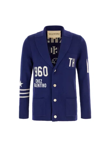 Lniany kardigan Valentino Garavani niebieski