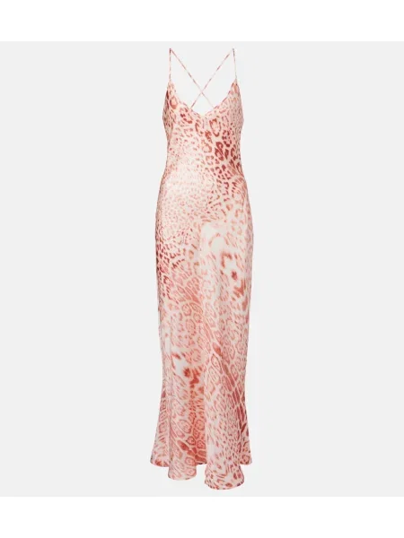 Rochie Roberto Cavalli din satin cu imagine cu model leopard roz