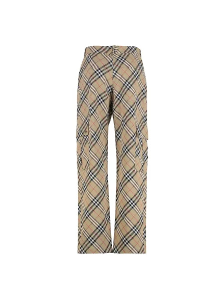 Spodnie cargo Burberry w kratę z nadrukiem retro beżowe