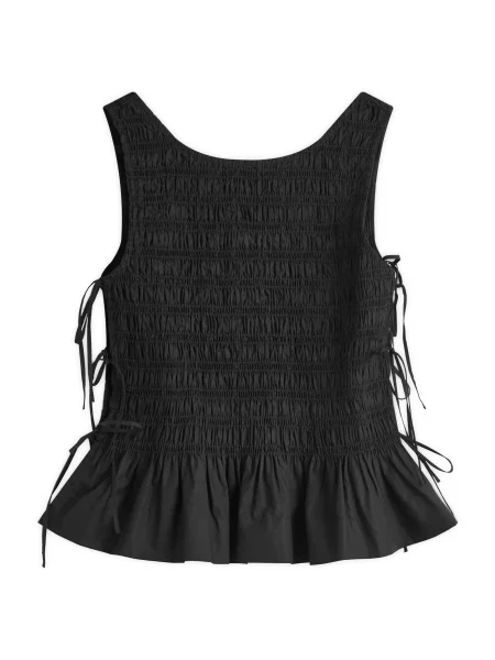 Top Ganni popelinowy wiązany czarny