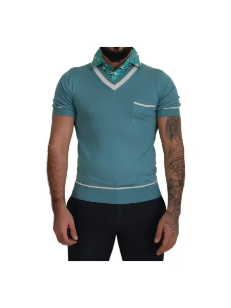Jedwabna koszulka polo Dolce And Gabbana niebieska