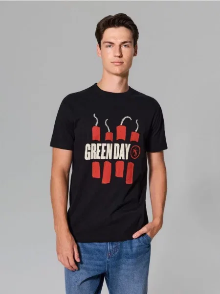 Sinsay tričko s krátkým rukávem Green Day černá