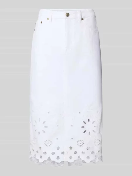Spódnica jeansowa z haftem angielskim model ‘DANIELA’ Lauren Ralph Lauren biała
