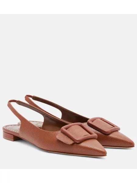 Balerini Manolo Blahnik din piele slingback maro