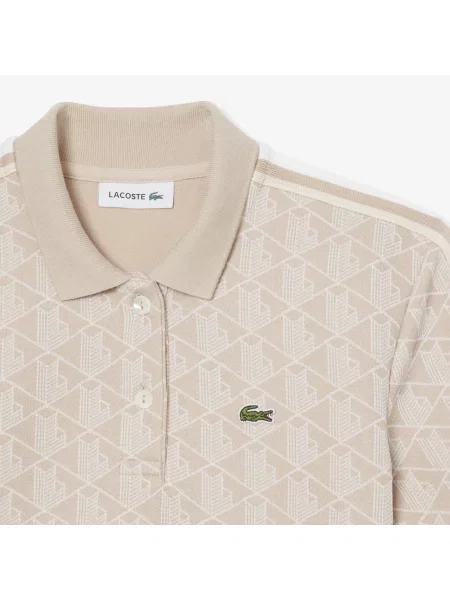 Lacoste Dopasowana Koszulka Polo Z Żakardowym Monogramem beżowa