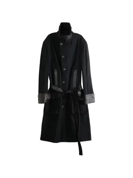 Flanelový opásaný kabát Yohji Yamamoto černý