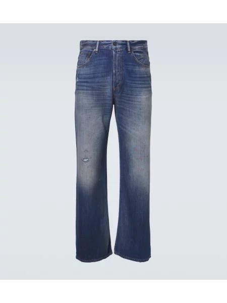 Blugi cu picior larg Acne Studios zdrențuiți albastru