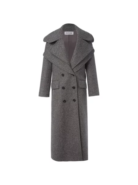 Gulerat palton Monse cu model herringbone gri
