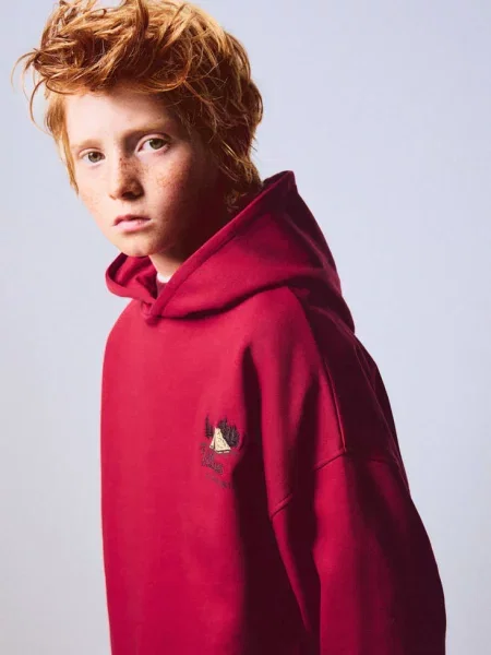 Bluza oversize z kapturem Dzieci lata MANGO KIDS czerwony