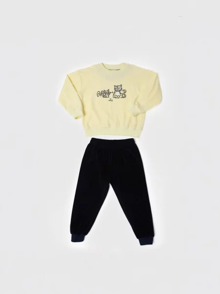Maru + Bo Szettek VELOUR TRACKSUIT WITH GRAPHIC pasztellsárga fekete