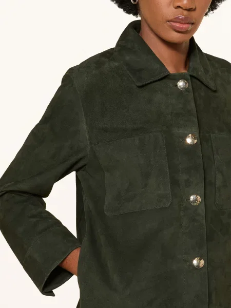S Max Mara Kožená Bunda Abisso tmavě zelená