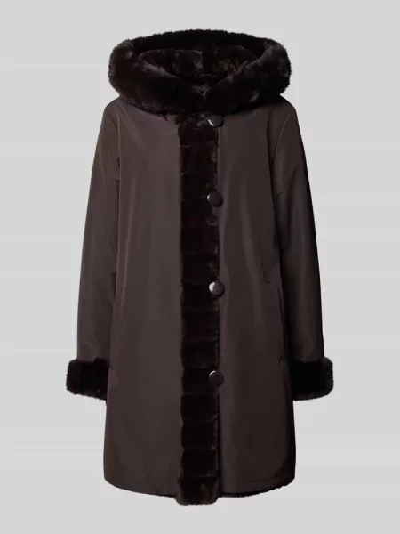 Kurtka dwustronna ze sztucznego futra z kapturem i wpuszczanymi Petite M.