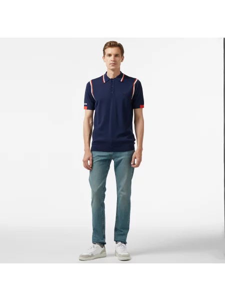 Lacoste Sweter Z Kołnierzykiem Polo Z Blokadą Koloru Regular Fit granatowy
