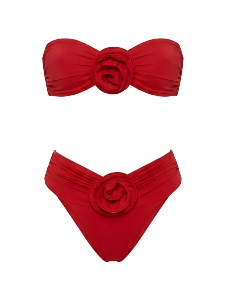 Bikini La Reveche cu model floral cu aplicații roșu