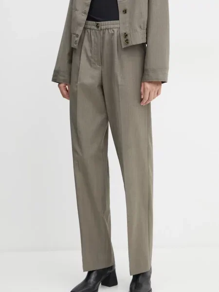 Samsoe Samsoe pantaloni din lână SATOVE drept high waist gri